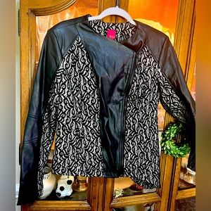 G.I.L.I. (Got it Love it!) Faux Leather asymmetrical jacket / black lace Size 10